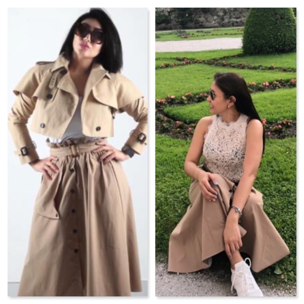 Trench Style Khaki Paper Bag Belted Midi Skirt - Picture 8 of 8
